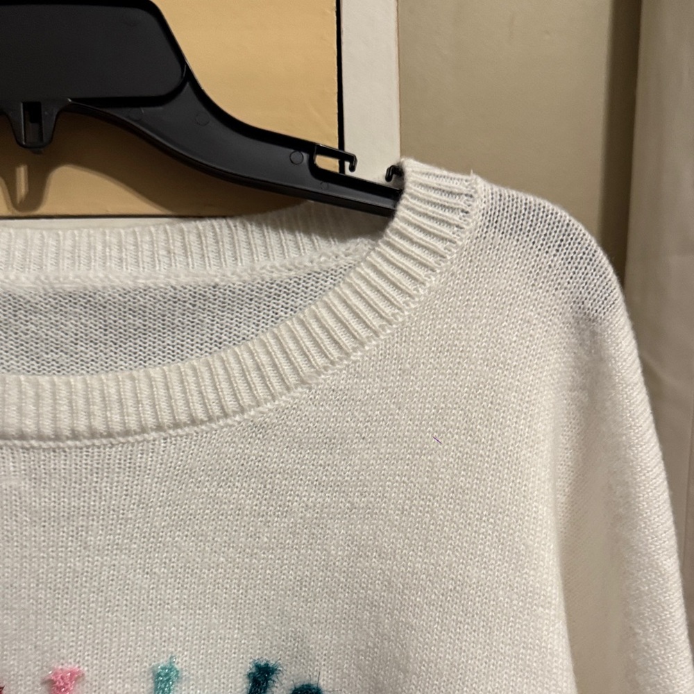 Festive White Sweater with Colorful Design— “Merry & Bright” - Picture 7 of 10